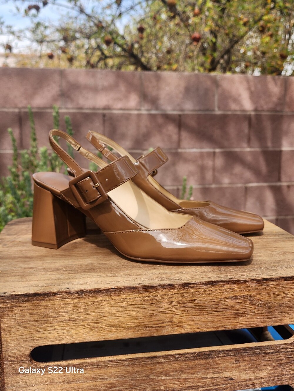 Alex Marie Women's Leighten Brown Patent Square Toe Slingback Pumps Size 9.5 - Picture 4 of 9